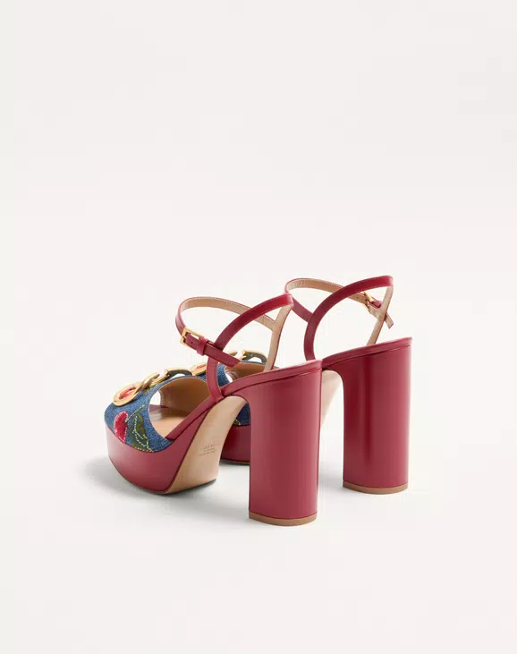 Valentino Vlogo Signature Platform Denim Sandal With Cherryfic Embroidery 115Mm - Image 4